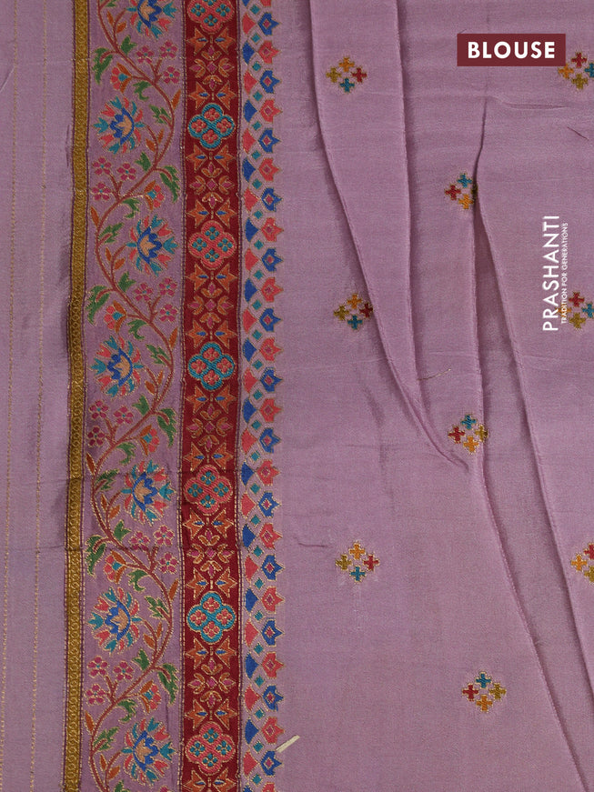 Banarasi silk saree pastel pink with position prints and printed border