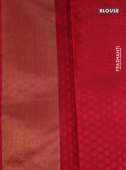 Pure kanchipuram silk saree off white and maroon with allover zari woven brocade weaves and long rich zari woven border