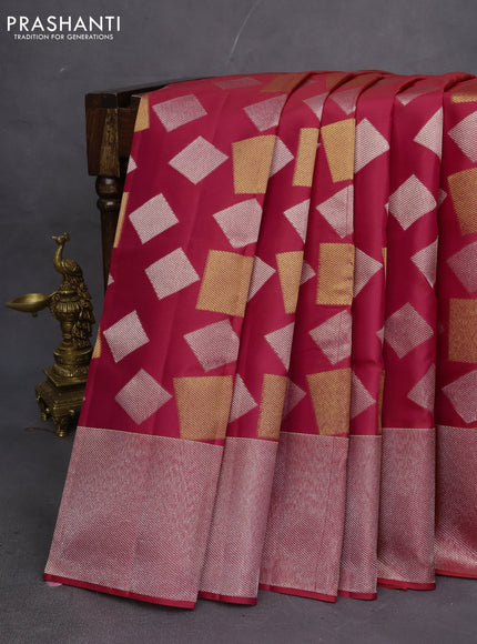 Pure kanchipuram silk saree red with allover zari woven geometric butta weaves and rich zari woven border