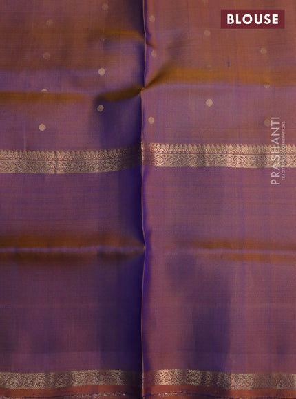 Pure soft silk saree dual shade of bluish green and dual shade of rust with annam & rudhraksha zari woven buttas and long rettapet zari woven border