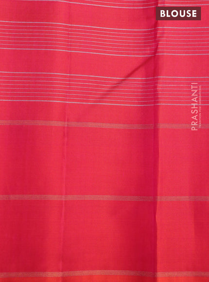 Pure soft silk saree teal shade and dual shade of pinkish orange with allover silver zari checked pattern and zari woven butta border