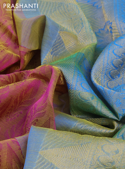 Silk cotton saree dual shade of purple and cs blue with allover self emboss jacquard and zari woven border