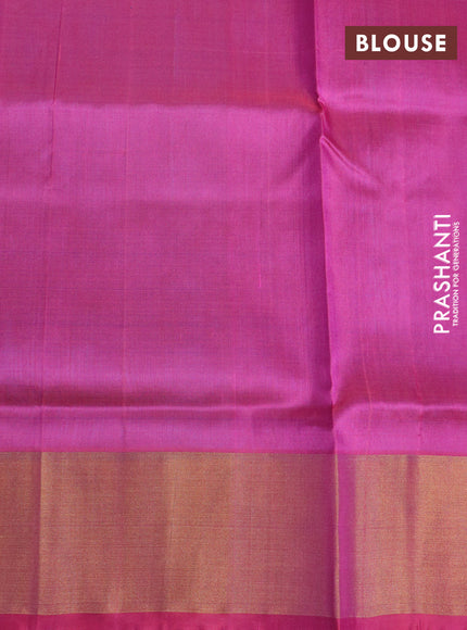 Pure uppada silk saree cs blue and pink with allover silver & gold zari weaves and zari woven border