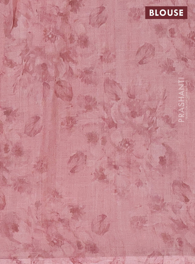 Linen cotton saree peach shade with allover floral digital prints and simple border