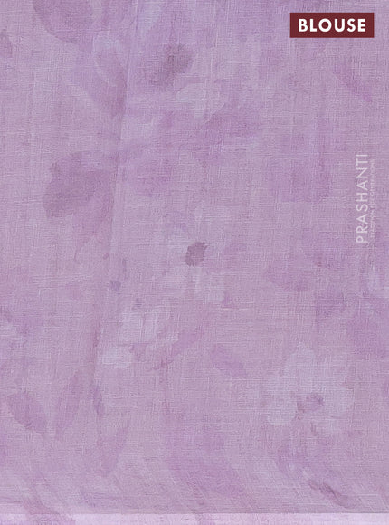 Linen cotton saree pastel lavender with allover floral digital prints and simple border