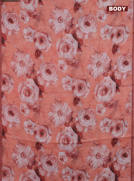 Linen cotton saree rustic orange with allover floral digital prints and simple border