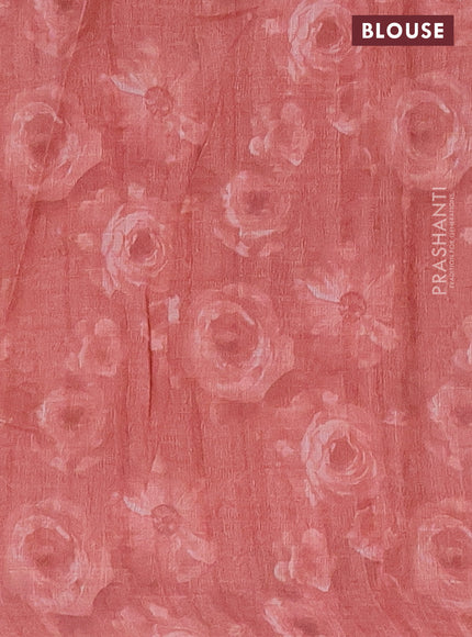 Linen cotton saree rustic orange with allover floral digital prints and simple border