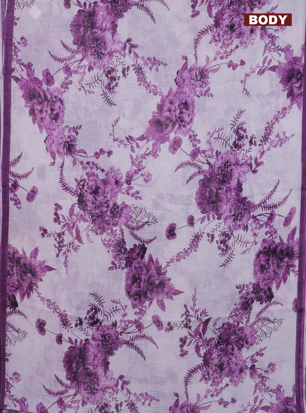 Linen cotton saree pastel lavender and purple with allover floral digital prints and simple border