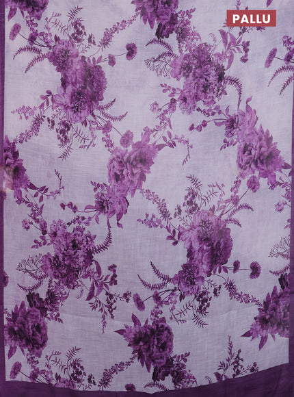Linen cotton saree pastel lavender and purple with allover floral digital prints and simple border