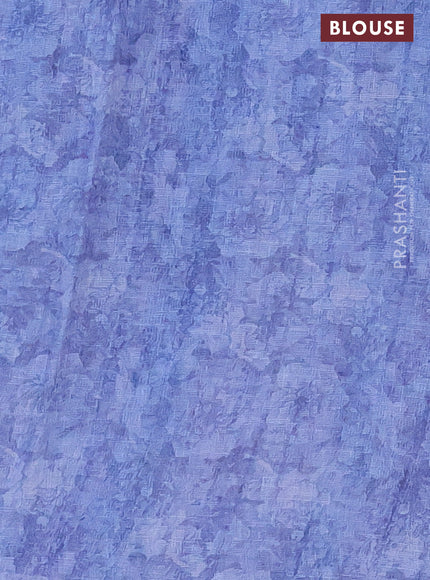 Linen cotton saree blue shade with allover floral digital prints and simple border