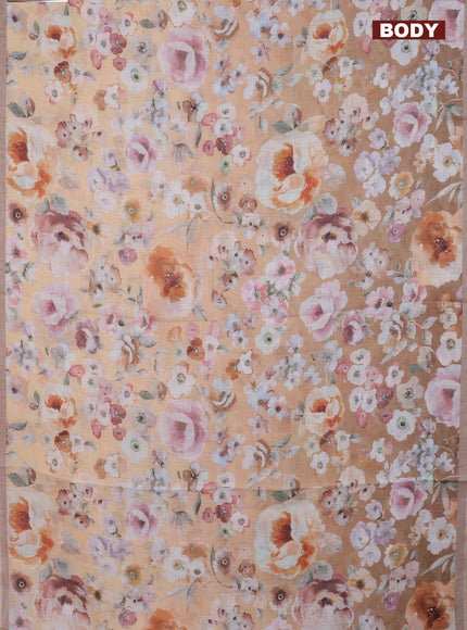 Linen cotton saree sandal with allover floral digital prints and simple border