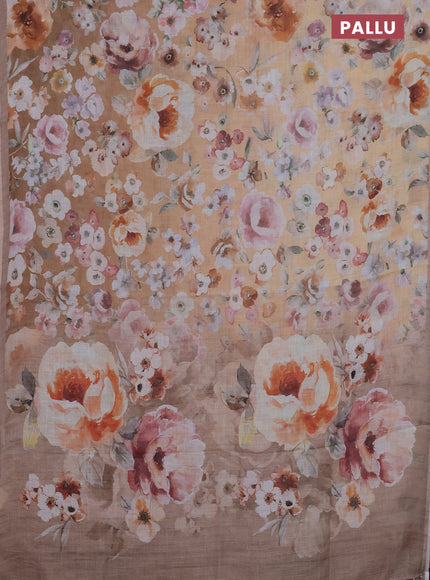 Linen cotton saree sandal with allover floral digital prints and simple border