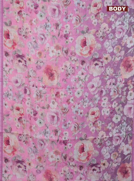 Linen cotton saree mauve pink with allover floral digital prints and simple border