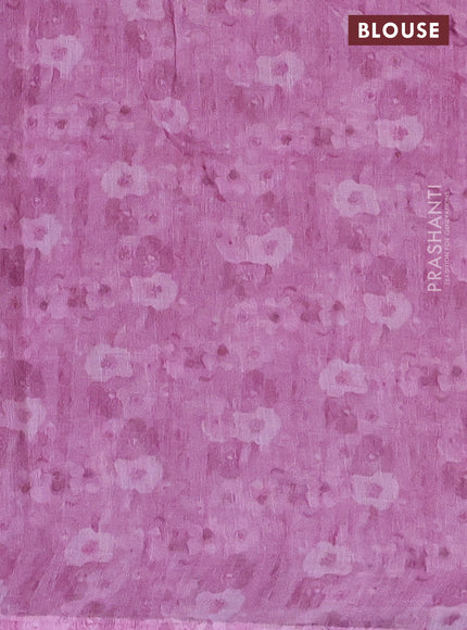 Linen cotton saree mauve pink with allover floral digital prints and simple border