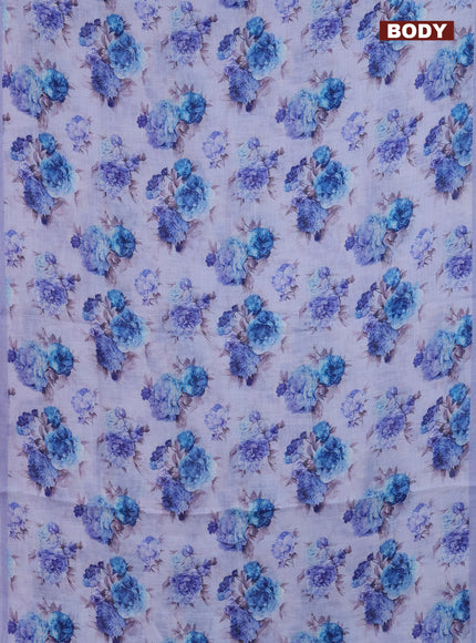 Linen cotton saree pastel lavender with allover floral digital prints and simple border