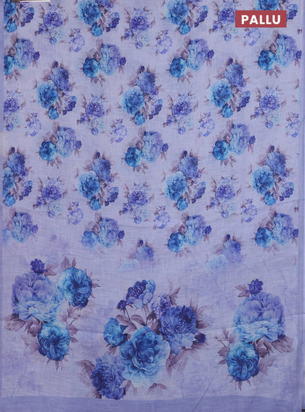 Linen cotton saree pastel lavender with allover floral digital prints and simple border