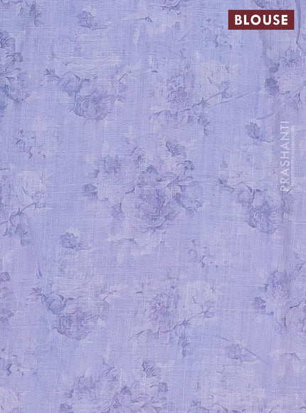 Linen cotton saree pastel lavender with allover floral digital prints and simple border