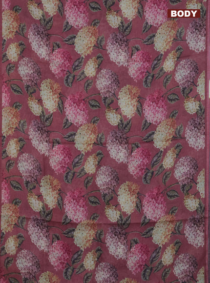 Linen cotton saree pastel maroon with allover floral digital prints and simple border