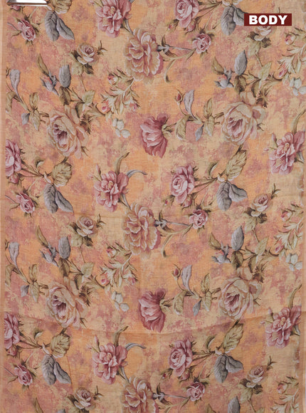 Linen cotton saree sandal with allover floral digital prints and simple border