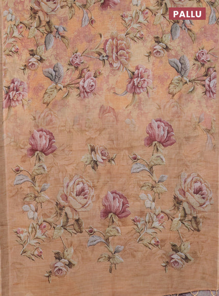 Linen cotton saree sandal with allover floral digital prints and simple border