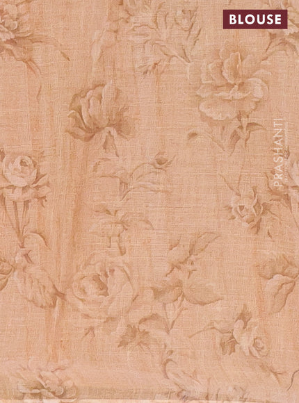 Linen cotton saree sandal with allover floral digital prints and simple border