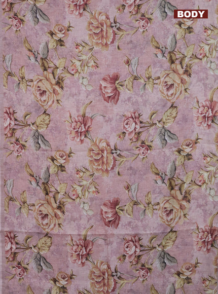 Linen cotton saree pastel brown with allover floral digital prints and simple border