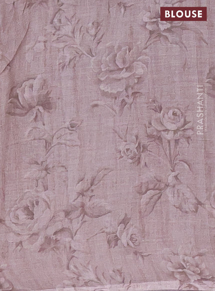 Linen cotton saree pastel brown with allover floral digital prints and simple border