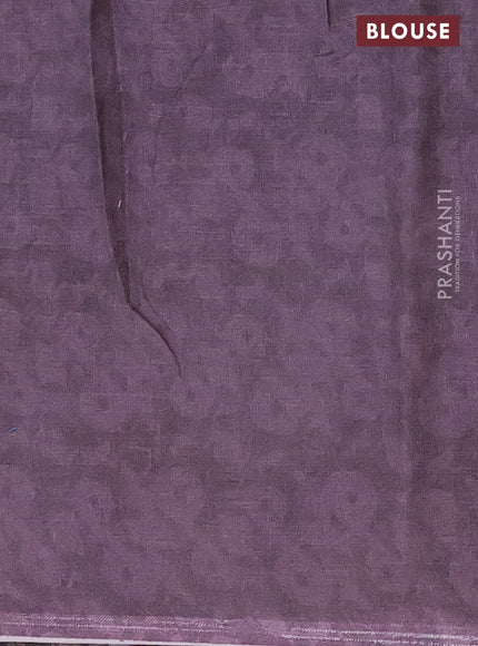 Linen cotton saree rosy brown with allover floral digital prints and simple border