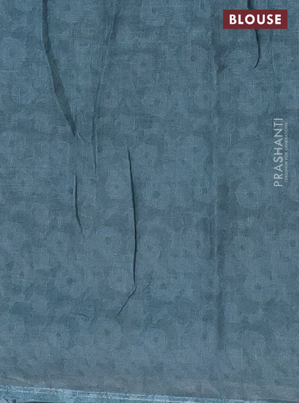 Linen cotton saree greyish green with allover floral digital prints and simple border