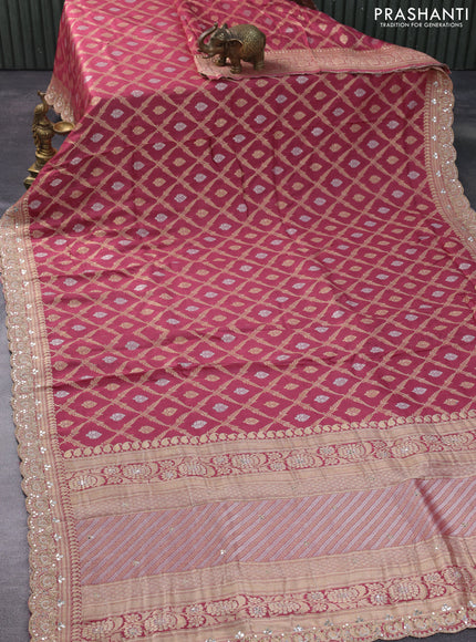Banarasi silk saree pastel maroon shade with allover banarasi zari weaves and gotapatti lace work border