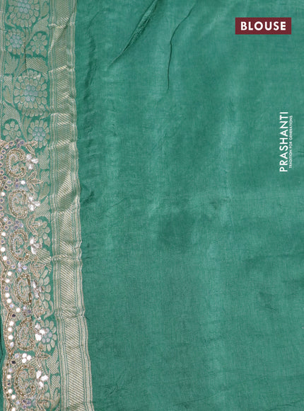 Banarasi silk saree teal green shade with allover banarasi zari weaves and gotapatti lace work border