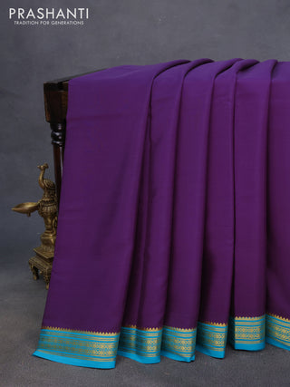 Pure mysore silk saree violet and teal blue with plain body and zari woven border