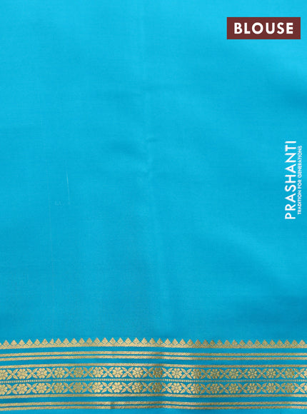 Pure mysore silk saree violet and teal blue with plain body and zari woven border