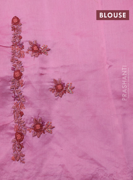 Pure organza silk saree light pink with allover stripes pattern & embroidery work buttas and embroidery sequin work border