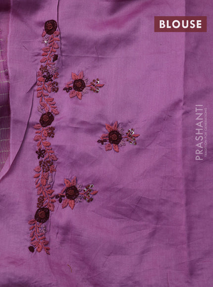 Pure organza silk saree pastel pink with allover stripes pattern & embroidery work buttas and embroidery sequin work border