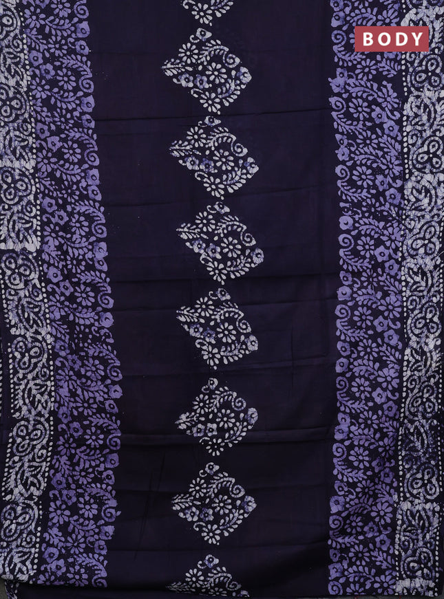 Batik cotton saree navy blue and pastel blue with batik prints and long printed border