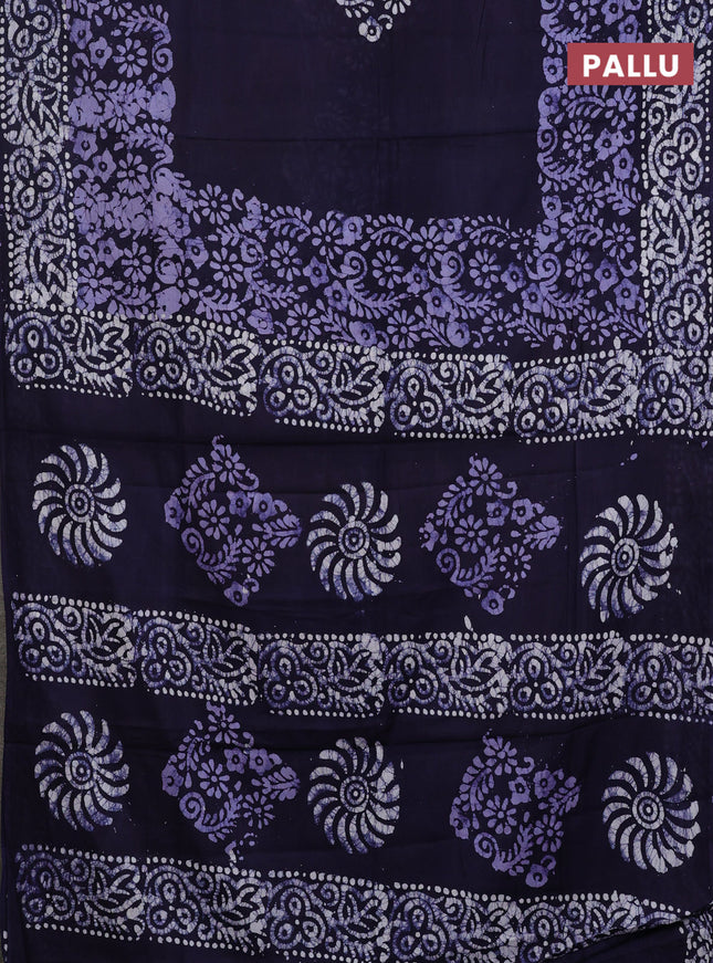 Batik cotton saree navy blue and pastel blue with batik prints and long printed border