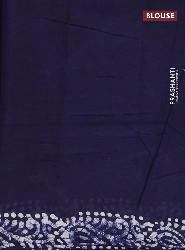 Batik cotton saree navy blue and pastel blue with batik prints and long printed border