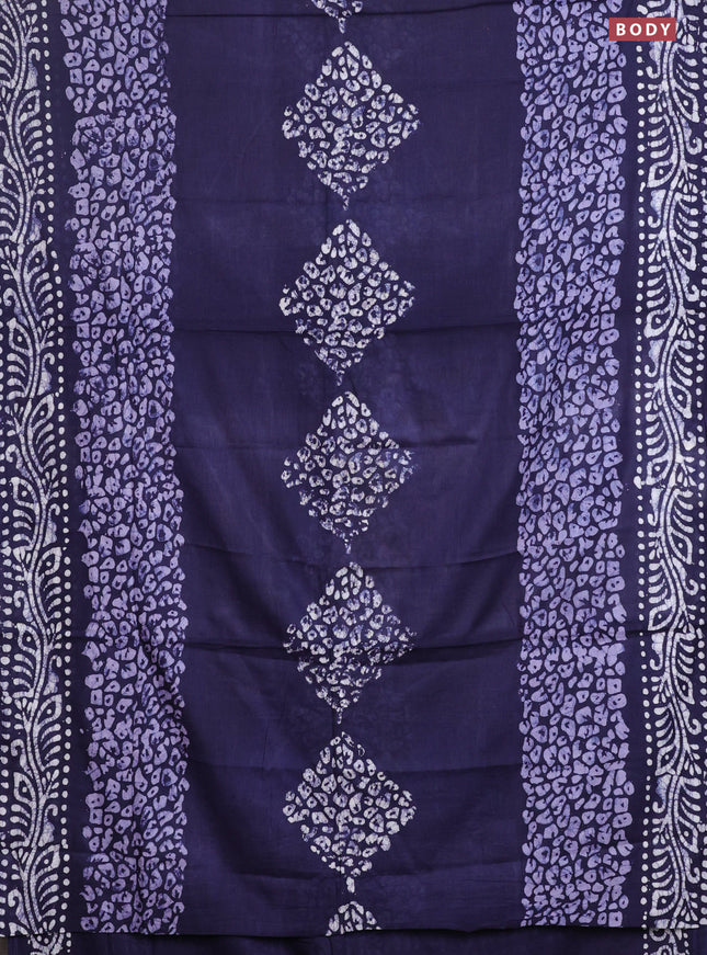 Batik cotton saree navy blue with batik prints and long printed border