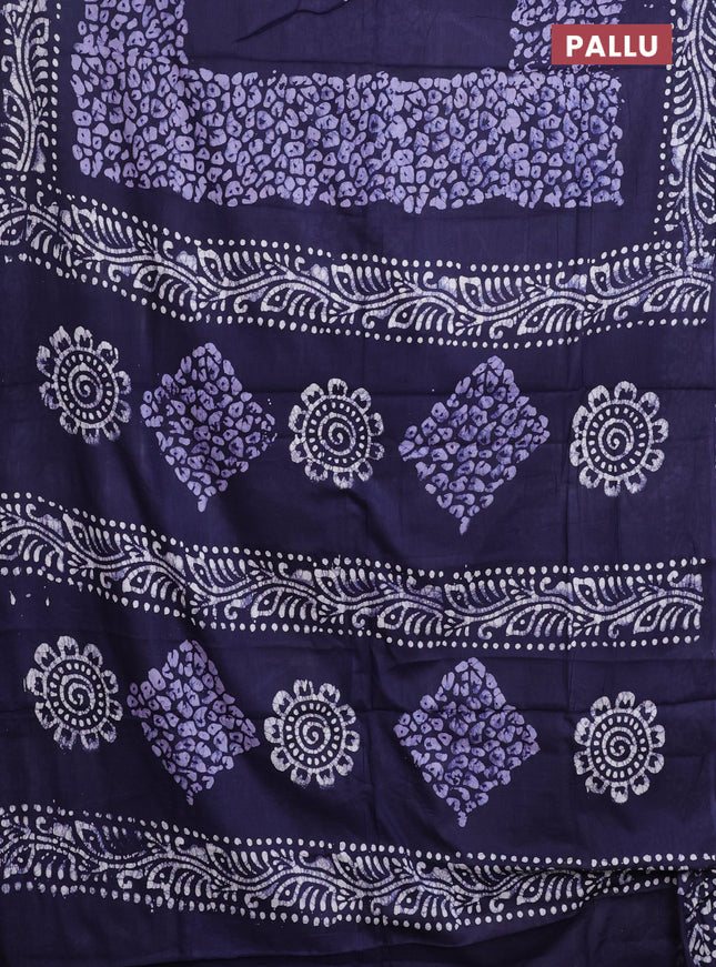 Batik cotton saree navy blue with batik prints and long printed border