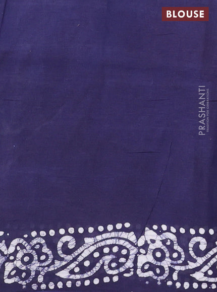 Batik cotton saree navy blue with batik prints and long printed border