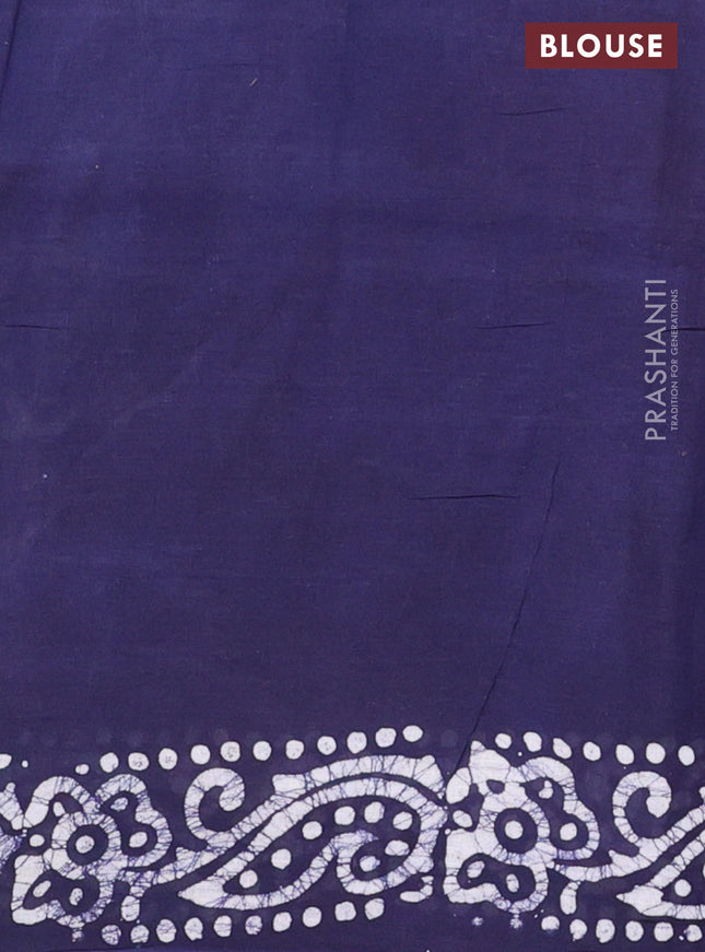 Batik cotton saree navy blue with batik prints and long printed border