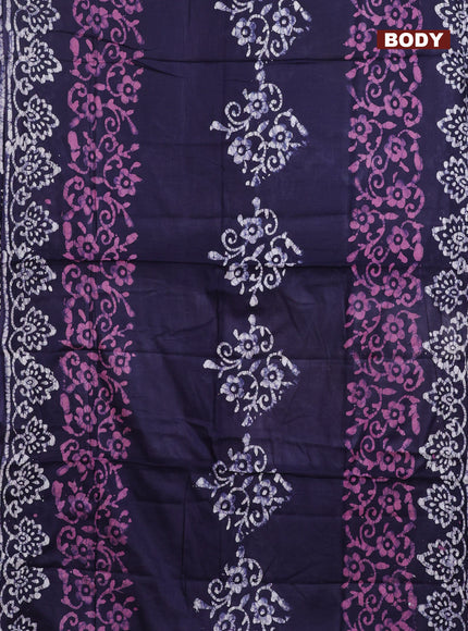 Batik cotton saree navy blue with batik prints and printed border