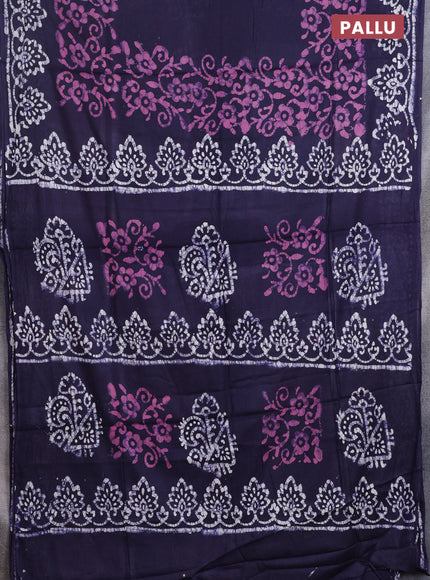 Batik cotton saree navy blue with batik prints and printed border