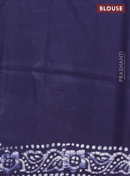 Batik cotton saree navy blue with batik prints and printed border