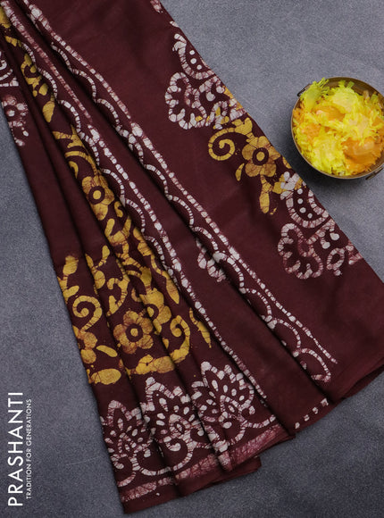 Batik cotton saree deep maroon with batik prints and printed border