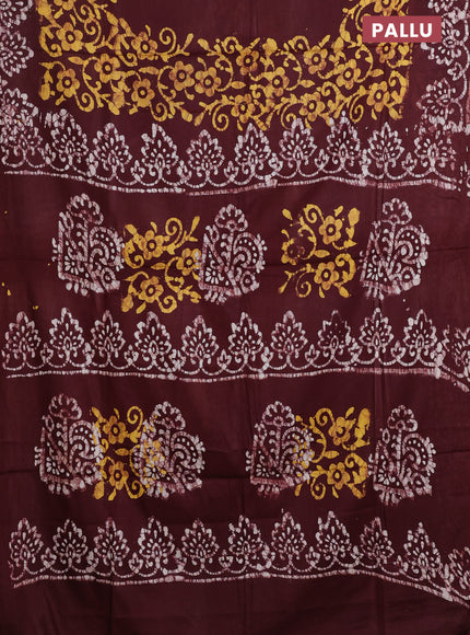 Batik cotton saree deep maroon with batik prints and printed border