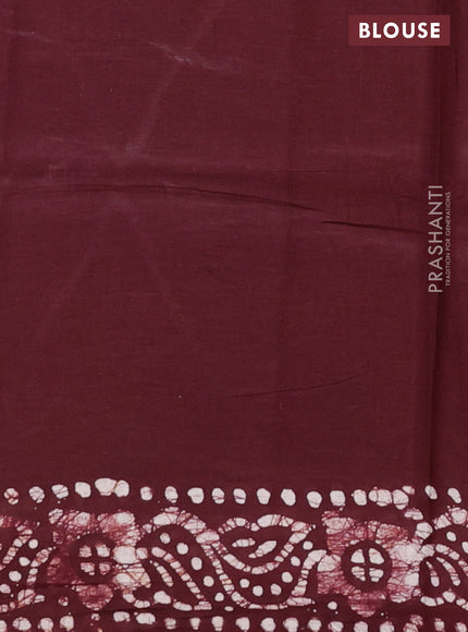 Batik cotton saree deep maroon with batik prints and printed border