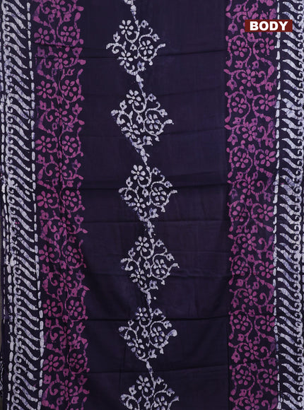 Batik cotton saree deep navy blue and pastel pink shade with batik prints and long printed border