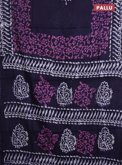 Batik cotton saree deep navy blue and pastel pink shade with batik prints and long printed border